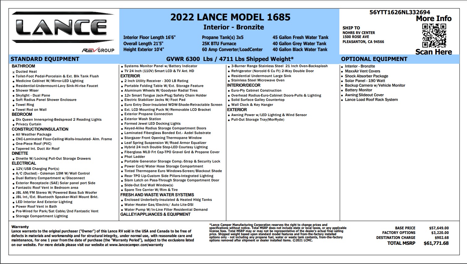 2022 Lance 1685